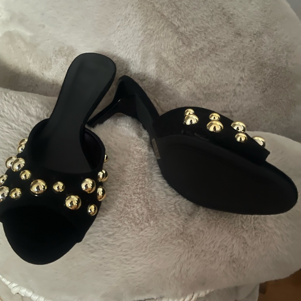 NEW! Chic Black and Gold Studded Women's Heels